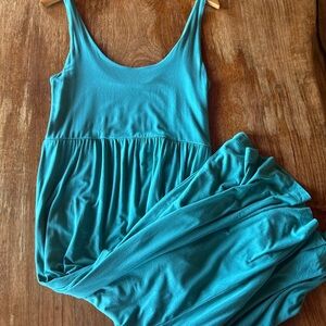 Fit and Flare Womens Aqua Soft Comfortable Dress with Slit & Pockets Wesern Boho